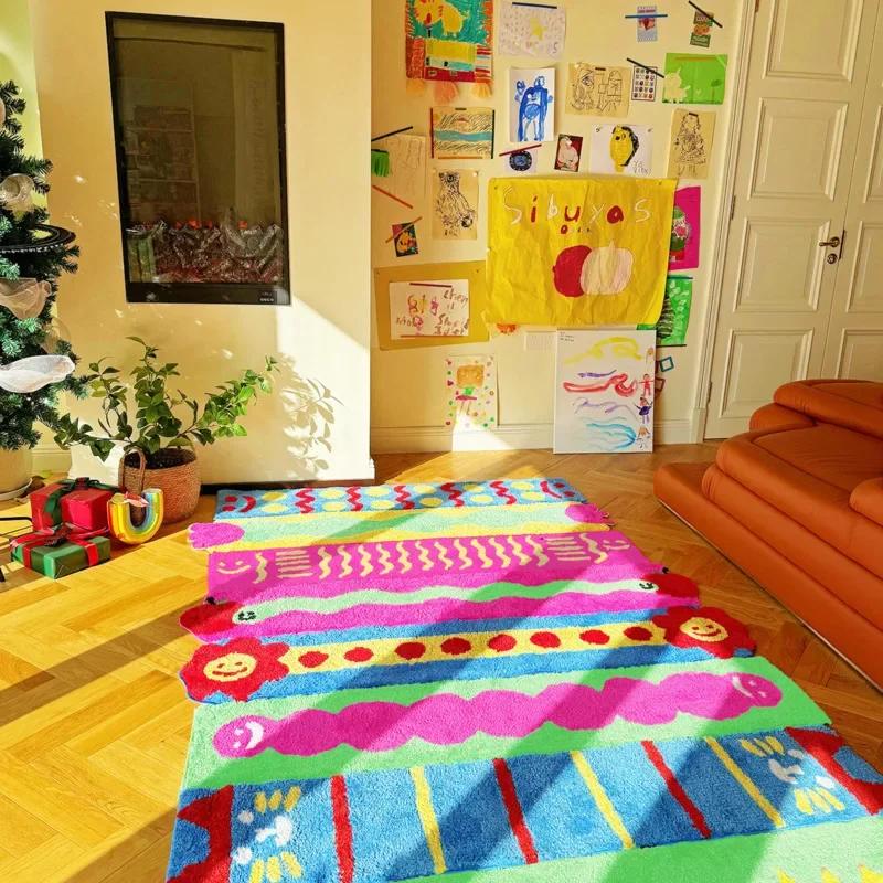 30x150cm Colorful Tufted Rug Non Slip Long Strip Floor Mat Kids Bedroom Bedside Foot Mat Cute Room Decoration Door Mat