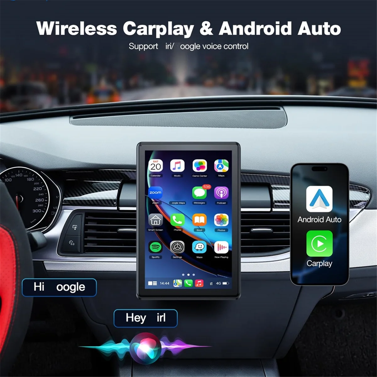 

Car A-8 Inch Wireless Carplay Screen for Car, Android Auto Portable Car Radio, Horizontal and Vertical Screen,