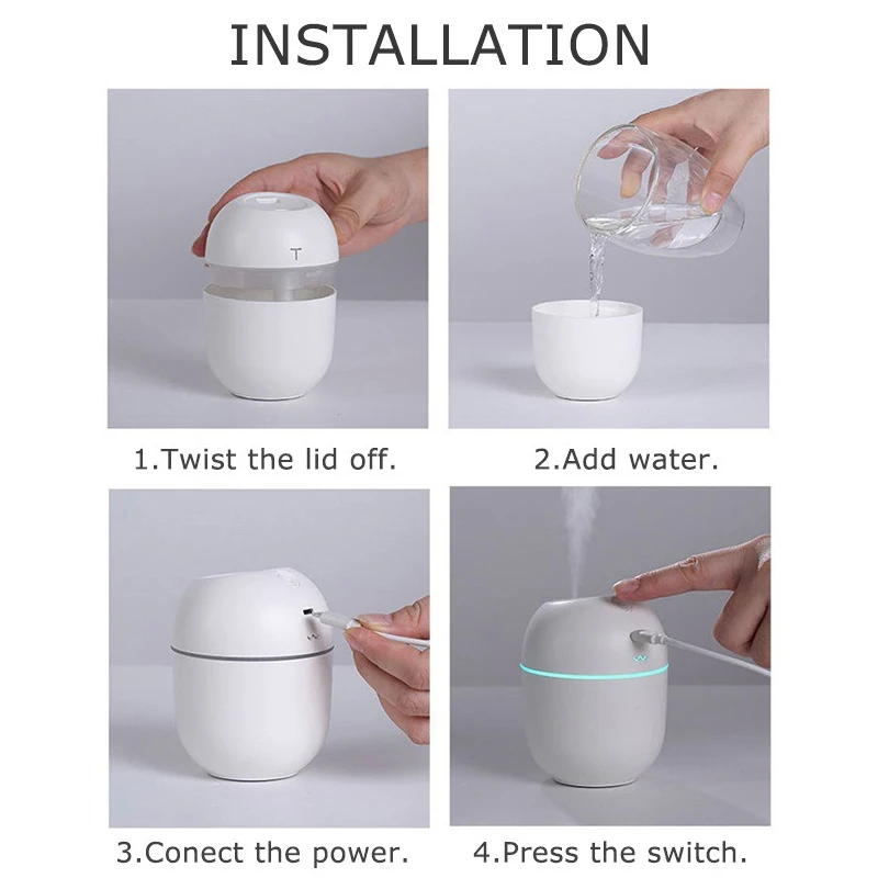 220Ml Mini Air Humidifier USB Aroma Essential ก้านปักน้ำมันหอมระเหยสำหรับรถบ้านเครื่องอัลตร้าโซนิคพ่นหมอกที่มีหลอดไฟ LED กลางคืน Diffuser