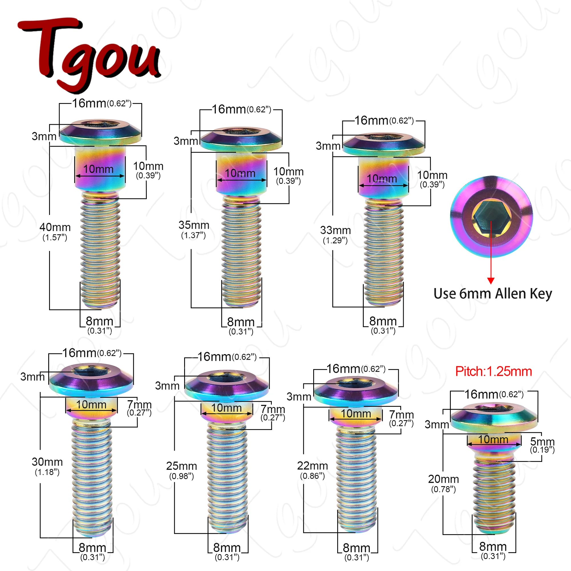 Titanium Bolt Motor Bike Rear Brake Rotor Screw, Motor Bike Acessório, M8x20, 22, 25, 30, 33, 35, 40mm