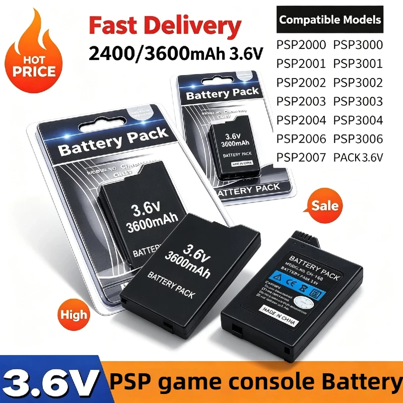 Batería de litio de 2400/3600mAh para consola de juegos PSP-2000 PSP-3000 PSP-3004 Slim, batería de repuesto segura y duradera