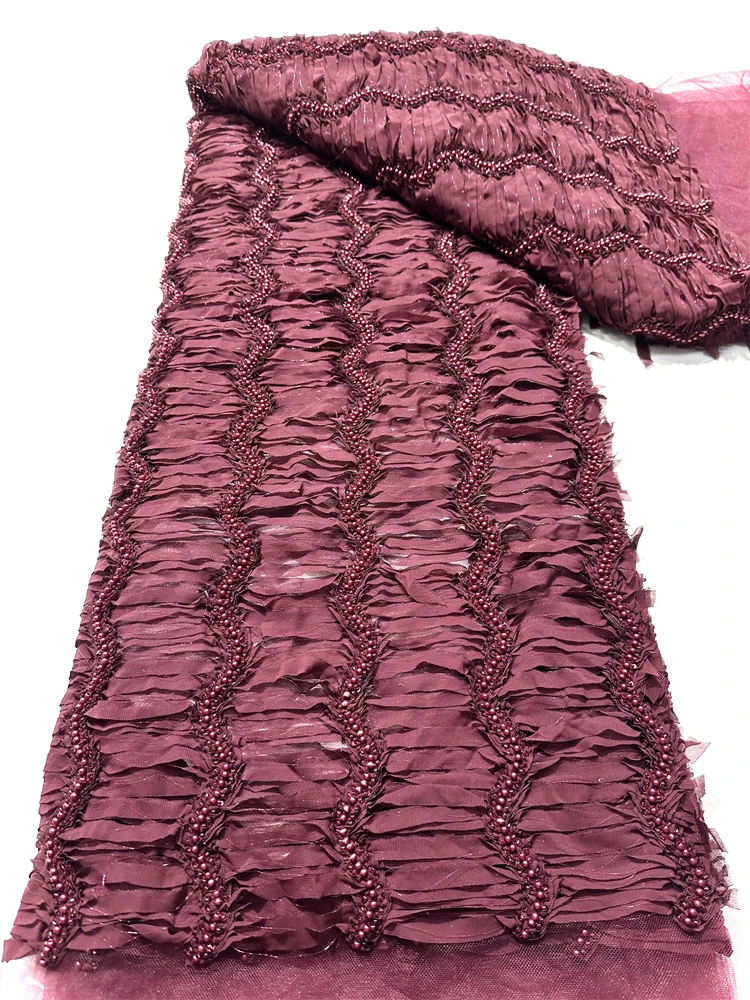 

Luxury French Beaded Tulle Lace Fabric Fashion 3D Tail African Net Lace Fabrics With pearl For Evening Material