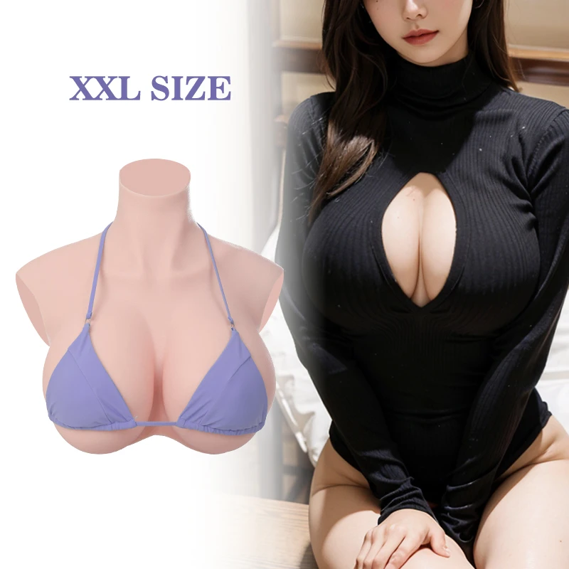 

KUMIHO XXL SIZE Silicone Breast Forms Sissy High Collar Fake Chest Shemale Transgender Cosplay Crossdress Fake Boobs Plus Size