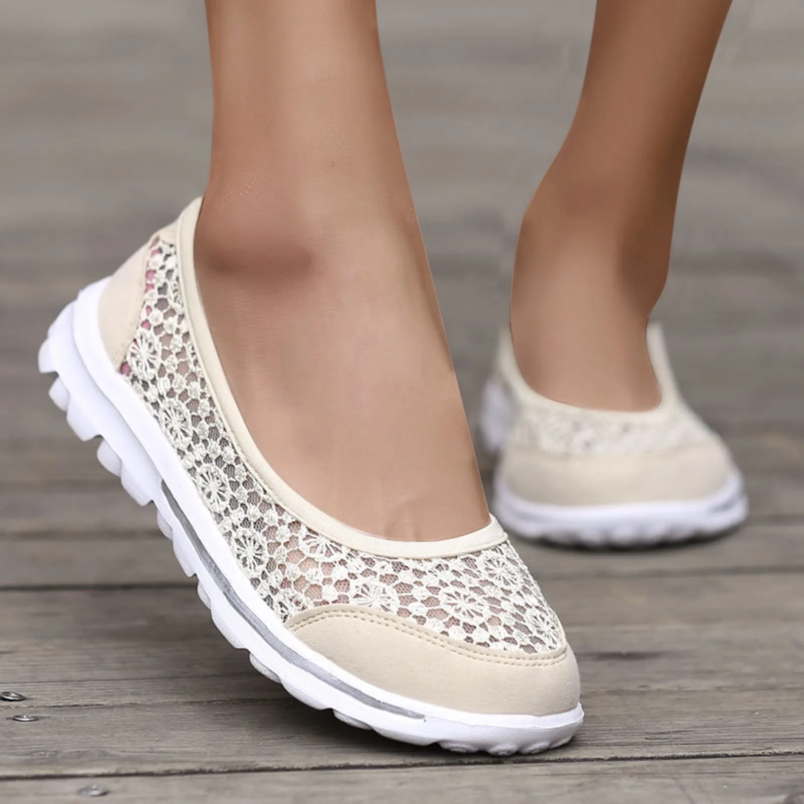 Women Breathable Shoes Summer Shallow Slip On Lightweight Mesh Work Shoes Sporty Breathable Comfortable Lace Sneakers New