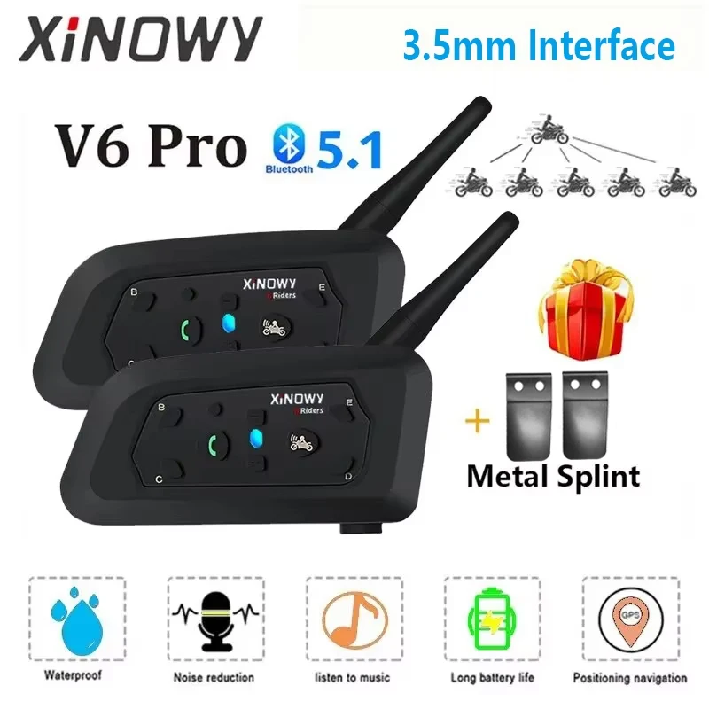 

XINOWY V6 PRO Motorcycle Bluetooth Helmet Intercom Headset 1200M Interphone Communicator for 6 Riders Music Player Waterproof