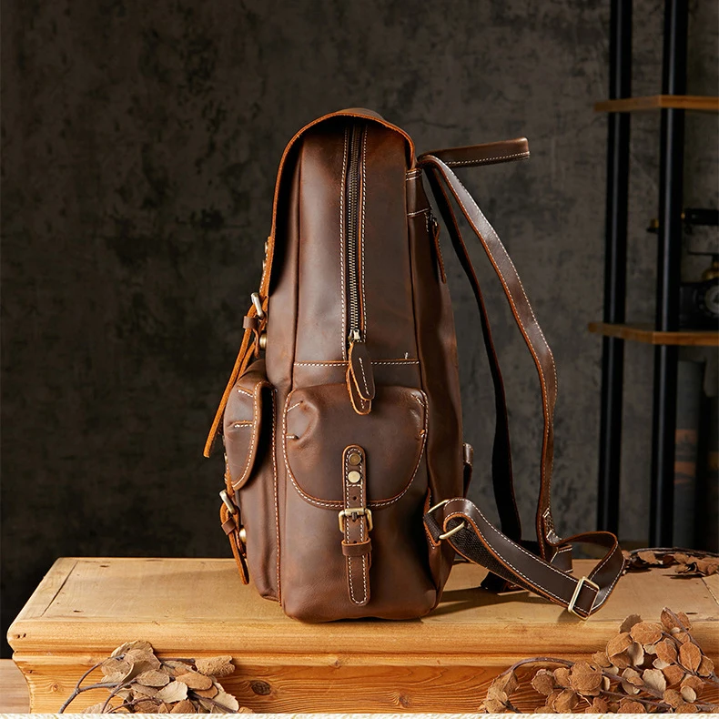 Vintage Genuine Leather Backpack Men Hiking Bagpack Bag Large Travel Backpack School Bag L5.6