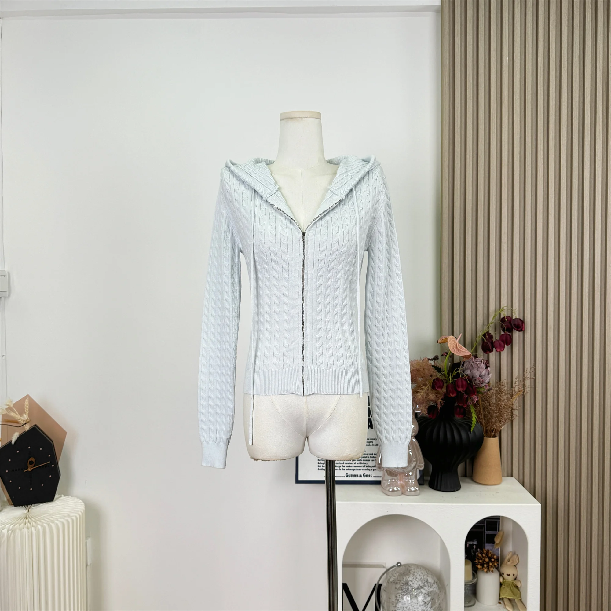 

Витой кардиган с капюшоном, женский вязаный кардиган на молнии с длинными рукавами, весна-осень 202, повседневный модный облегающий свитер, новый F379