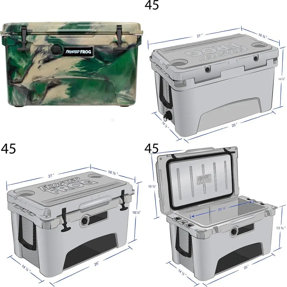 

Сверхмощный врато-формованный изолированный холодильник, 45-литровый камуфляжный высокопроизводительный сундук для льда коммерческого класса для приключений на открытом воздухе