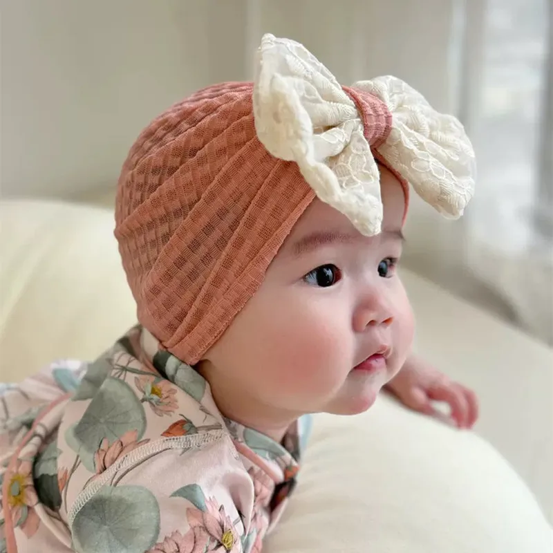 

Lace Bow Baby Turban Cap Head Protection Newborn Indian Hat Kids Headscarf Photography Props 0-3Year Boys Girls Elastic Beanies