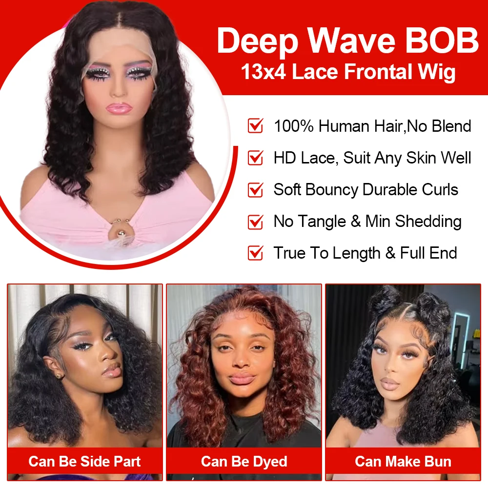 Curly Wig Human Hair 13x6 HD Lace Frontal Deep Wave Wig Ready To Wear Short Bob Wig 7x5 Glueless Wigs Lace Front Human Hair Wigs