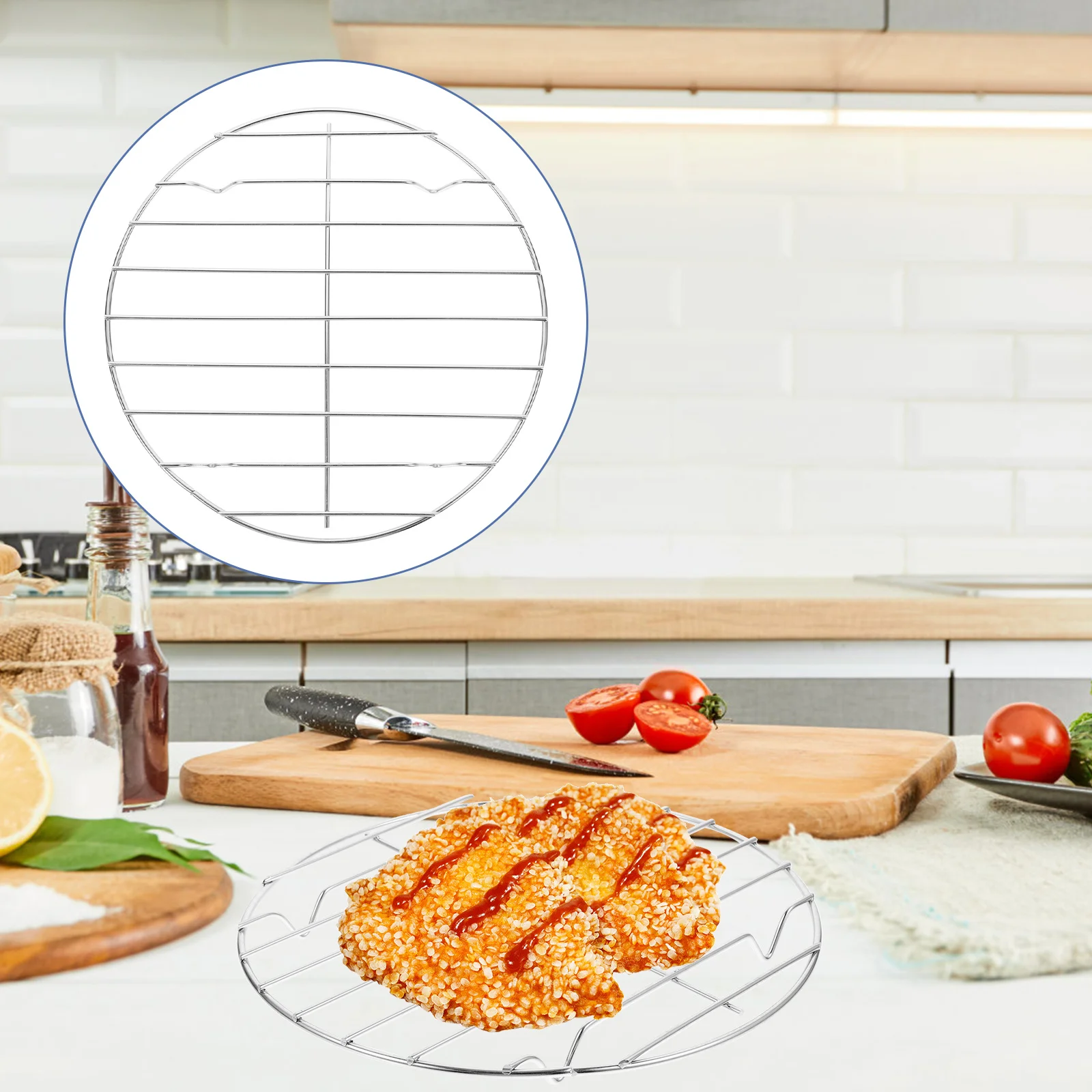 

Stainless Steel Round Net Grill Diameter 22cm Dishwasher Safe Bbq Meat Fish Vegetable Roast Rack Portable Even Heat Distribution