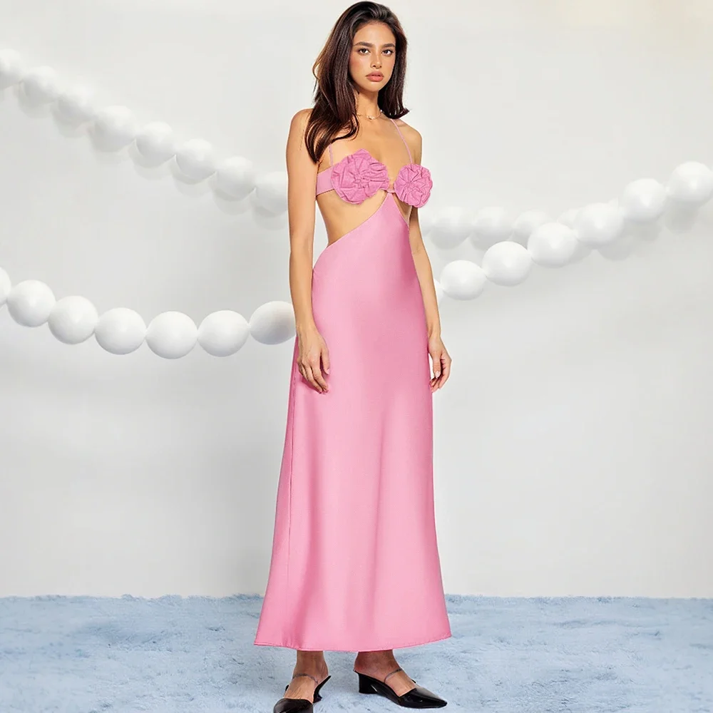 Vestidos de verano franceses sexys lisos recortados sin mangas con cuello de corazón Maxi vestidos de fiesta envolventes para mujer