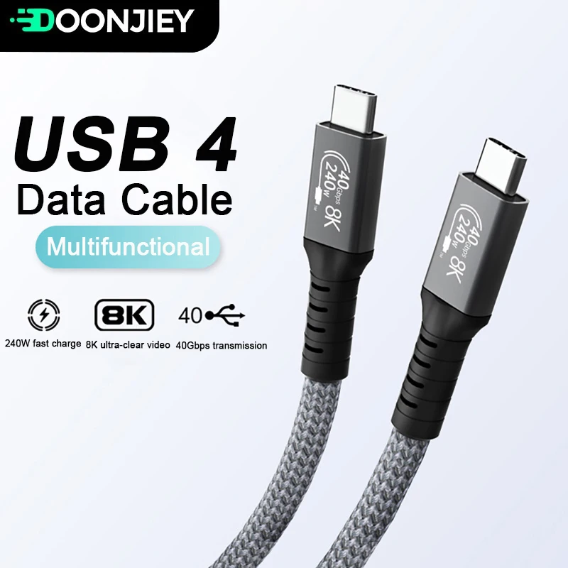 USB4 Cable 40Gbps 8K@60Hz Thunderbolt 4/3 Cable 240W Fast Charging Braided High Speed USB-C Video Cord Compatible with MacBook