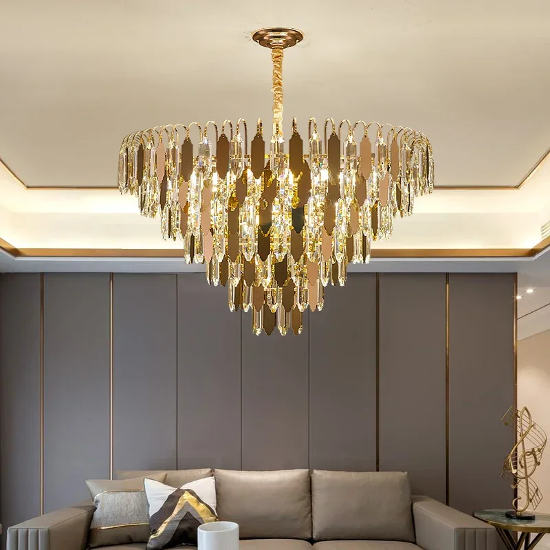 Modern Luxury Triangular Multi-Level Crystal Chandelier Living Room Headlamp Simple Atmosphere Bedroom Lamp Dining Room Lamp