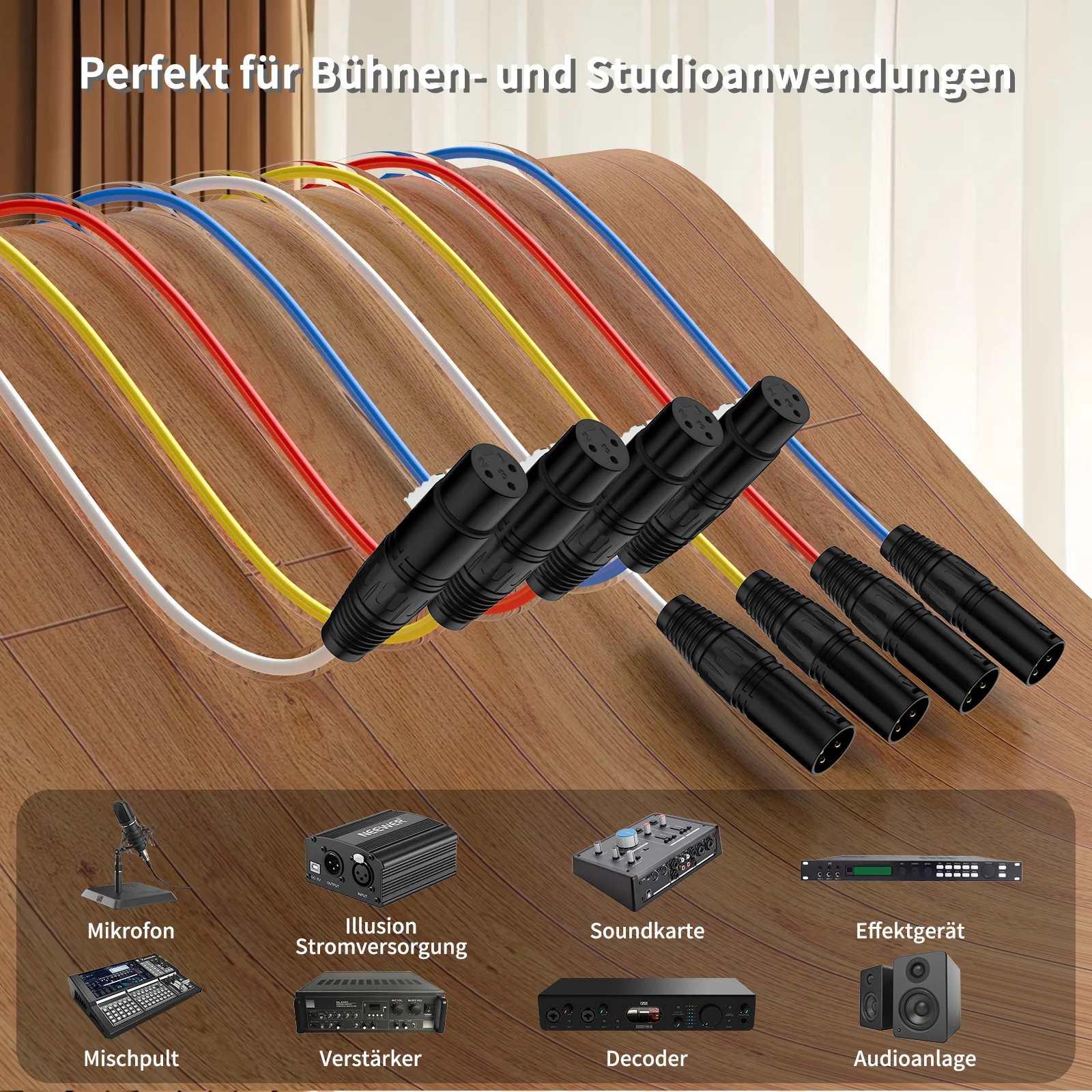 Profesjonalny 3-pinowy kabel XLR multimedialny, męski na żeński, zbalansowany przedłużacz audio na 2, 4, 6, 8, 12, 16 kanałów. — zdjęcie produktu 6