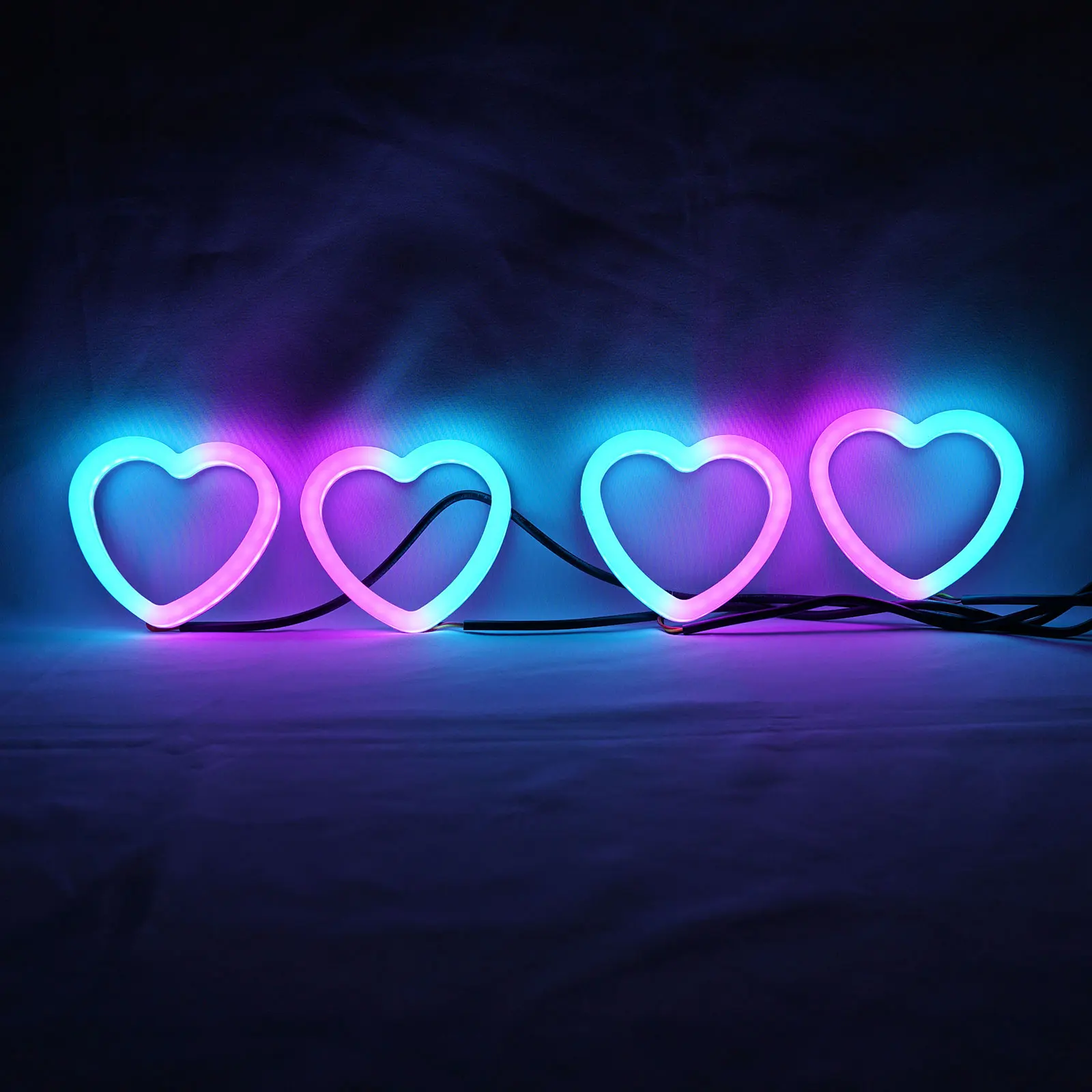 Heart-Shaped SRGB Color-Chasing Dynamic Angel Eyes Turn Signals Light Bluetooth Wireless Control LED Sequential Flowing Halo