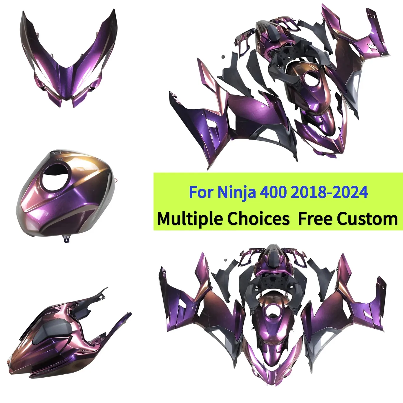 Kit de Carenado de Inyección ABS para Ninja 400 2018-2024, Color Dazz Chameleon Púrpura Dorado, Paneles de Repuesto para Motocicleta