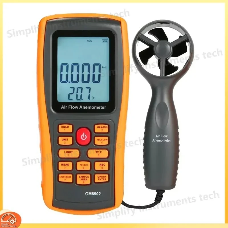 GM8902 Handheld Digital Anemometer Wind Speed Meter Temperature Gauge 0.1m/s Resolution -10 to 45C ABS Portable Air Flow