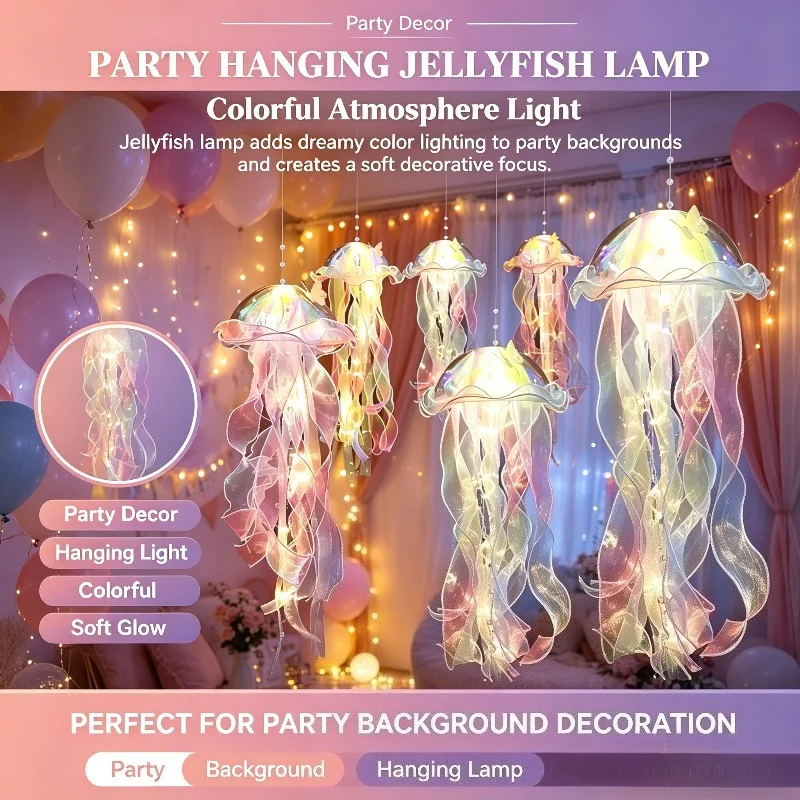 Jellyfish Colorful Hanging Lamp Atmosphere Lantern for Girls Room Bedroom Soft Dreamy Glow Light Kids Gift Bedside Decor