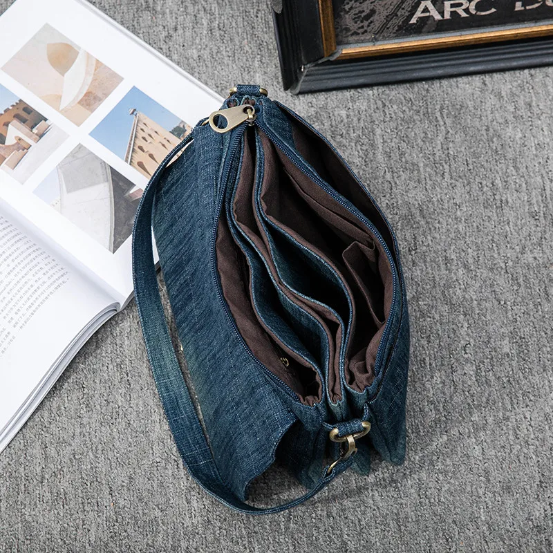 Casual Denim messenger bag for women Shoulder Crossbody Bag Multiple pockets ladies handbag Luxury design Female satchel blue