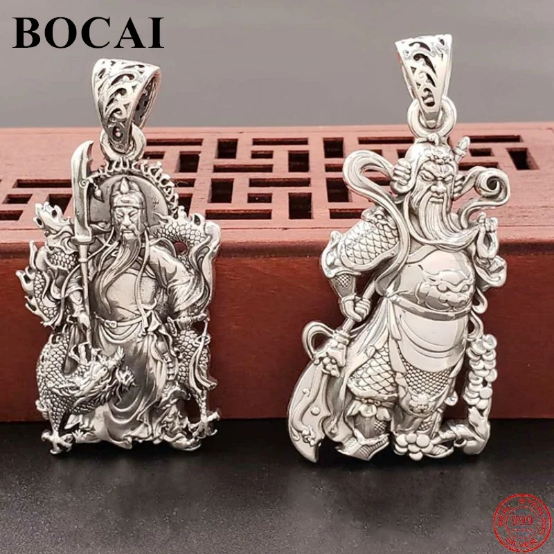 

BOCAI S999 Sterling Silver Pendant Guangong God Of Wealth Domineering Fashion Pure Argentum Patron Saint Amulet Free Shipping