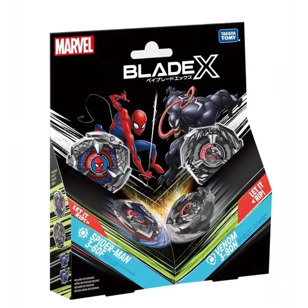مجموعة Marvel Spider-Man 3-60F Vs Venom 3-80N المزدوجة BXG-30 الأصلية Takara Tomy Bey X Blade