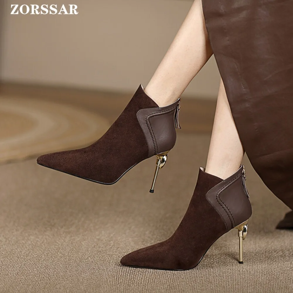 

Winter New Brand Women Short Boots Fashion Pointed Toe Ladies Elegant Thin Heels Suede Ankle Boots High Heel Dress Pumps Shoe