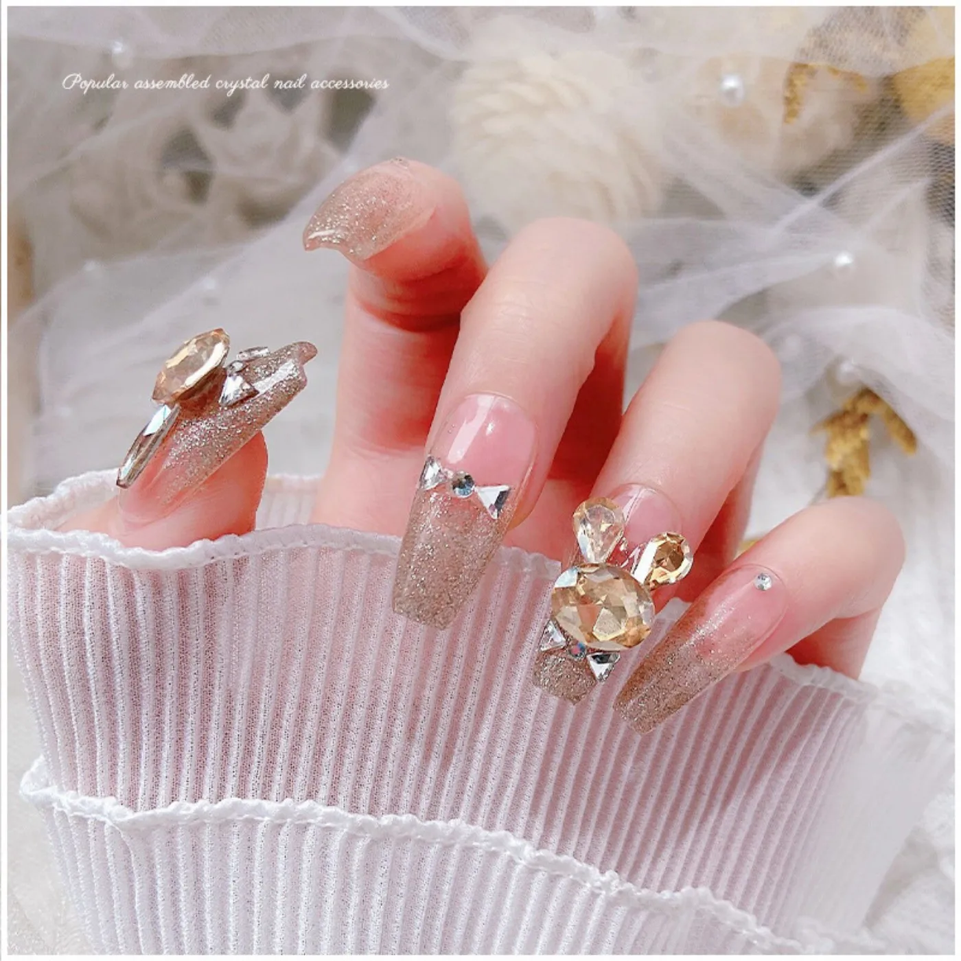 YYM Cute Rabbit Nail Rhinestones Sparkling Big Nail Glass Crystal Bowknot Nail Art Decorations For Women Manicure Beauty