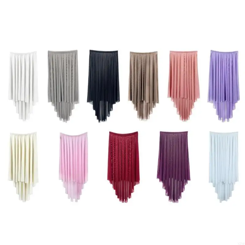 

N7YF Women Ballet Wrap Skirt Gymnastics Skirts Asymmetrical Flowy Skirt Sheer Mesh Pull ON Dance Over Scarf for Leotards
