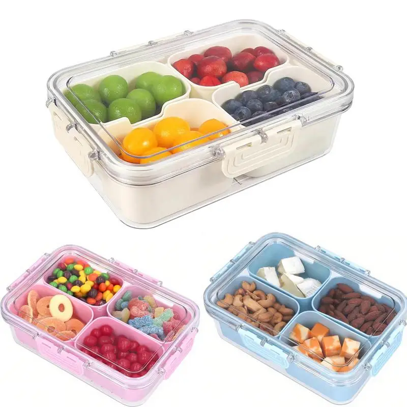 

4 Compartments Snack Box Containers with Lid Storage Boxes, Fruit, Snack Storage Boxes for Parties, Entertaining, Kitchen