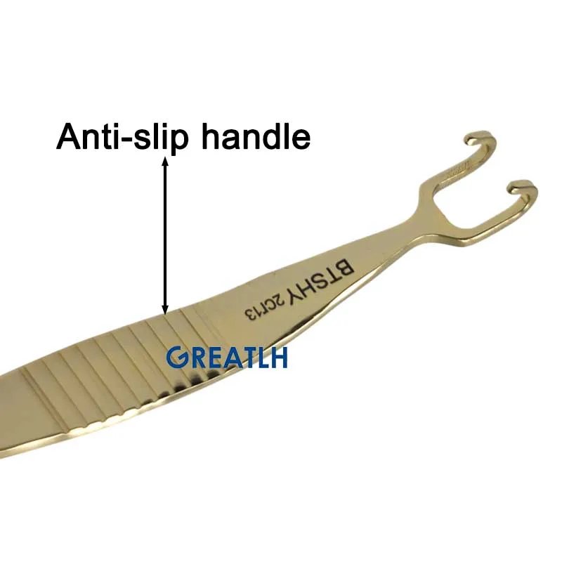 Gancho de tracción para hueso Nasal, gancho de rinoplastia con doble cabezal, mango dorado, herramientas faciales de plástico de acero inoxidable