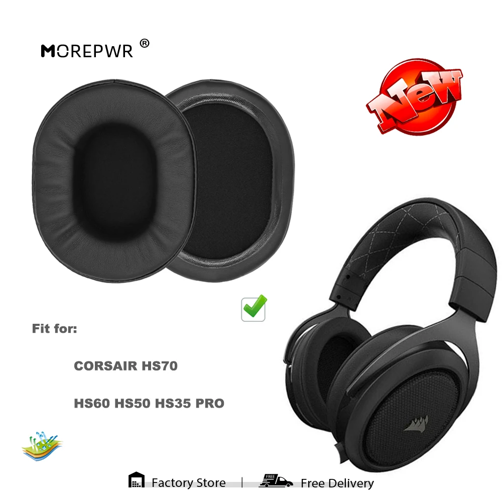 

Morepwr Replacement Ear Pads for CORSAIR HS70 HS60 HS50 HS35 Headset Parts Leather Cushion Velvet Earmuff Earphone Sleeve Cover