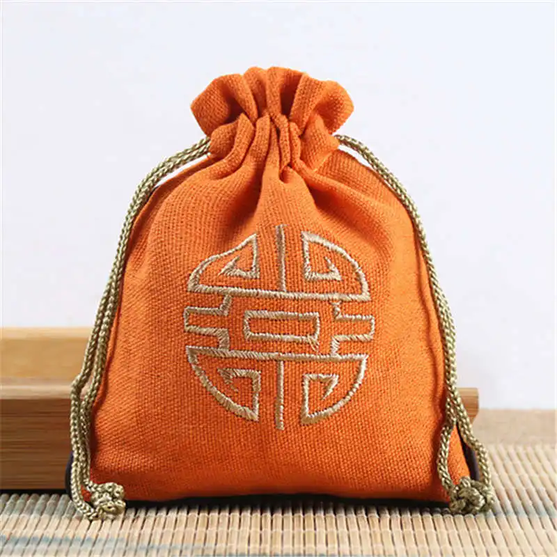 10PCS Cotton Jute Pouches for Jewely Chinese FU Bags Multi Colors C088