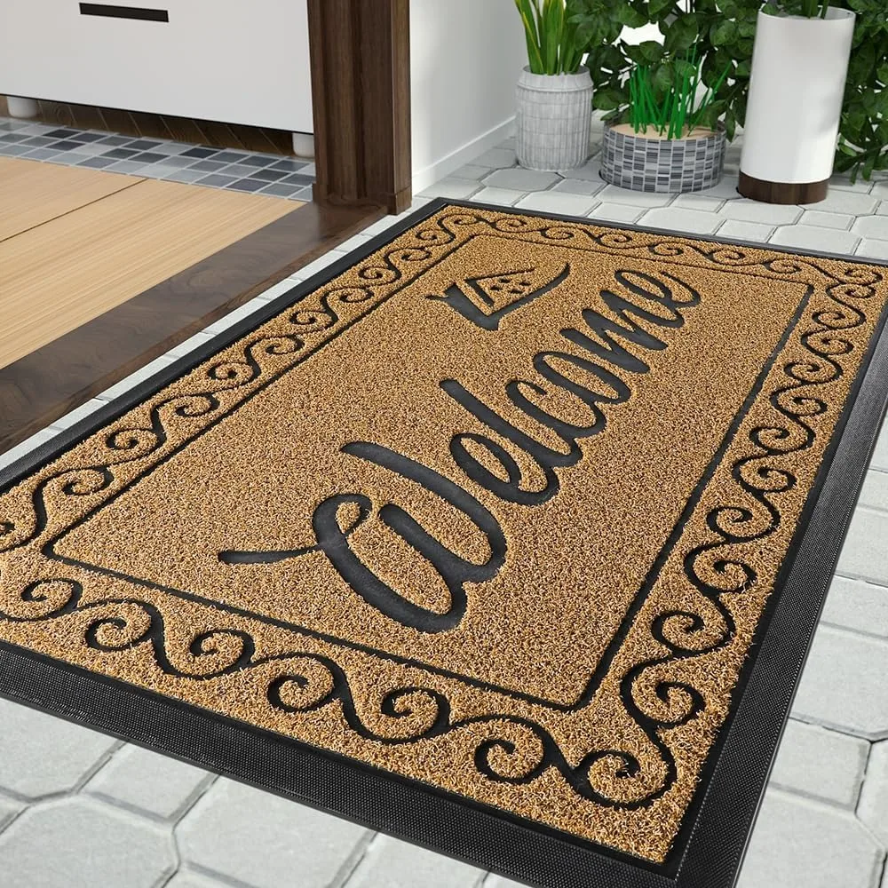 

Welcome Door Mat, Easy Clean Doormat Indoor Outdoor, Waterproof Quick Dry Floor Mat for Home, Garage, Hign Traffic Areas,