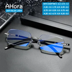 Ahora Men Rimless Business Finished Myopia Optical Glasses Frame Anti Blue Light Computer Eyewear 0-1.0to-5.5