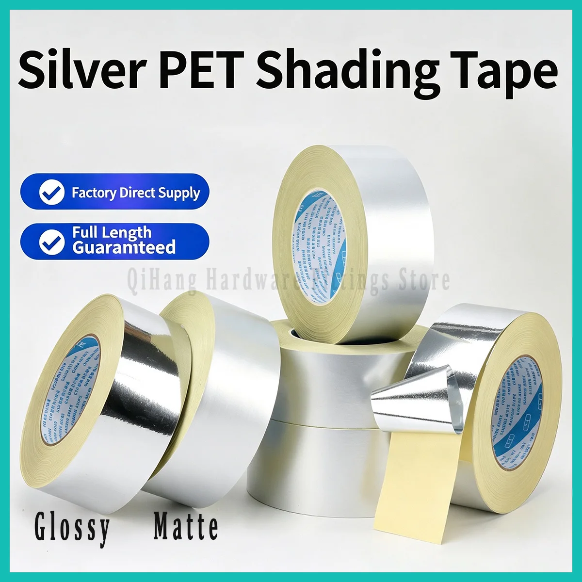 Silver PET Tape 0.04/0.07mm Glossy Matte Light Blocking Reflective for Screen Printing LED Strip Industrial Sealing