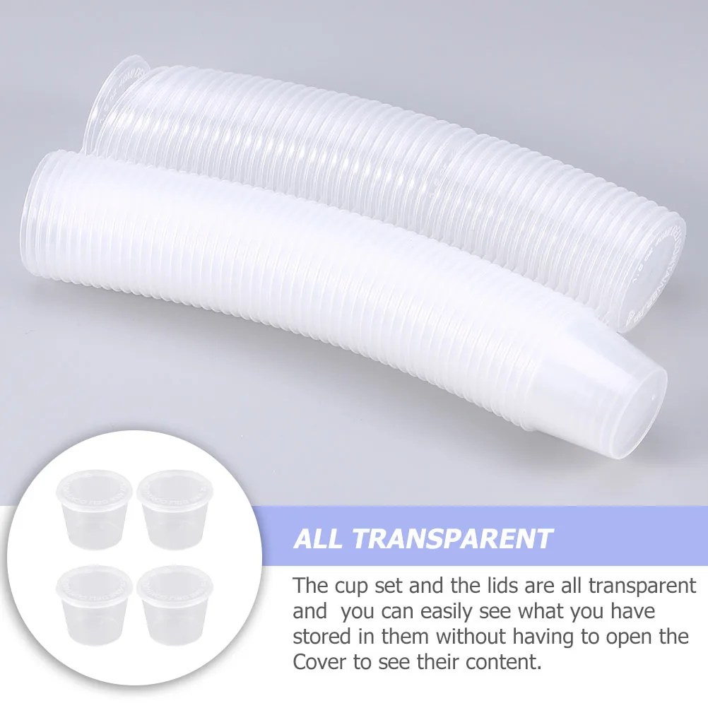 

100 PCS Seasoning Box Sauce Containers with Lid Clear Plastic Cups Lids Convenient