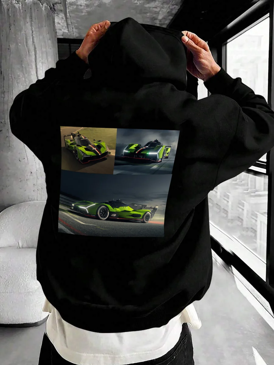 2024 new men's high quality printed hoodie, y2k element creative sports car printed sweatshirt