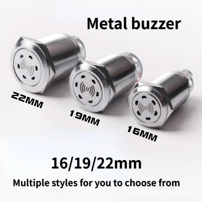 16MM 19MM 22MM Metal Buzzer Switch Waterproof With Intermittent Sound Red LED Light Stainless Steel Shell Screw Foot 12V 24V