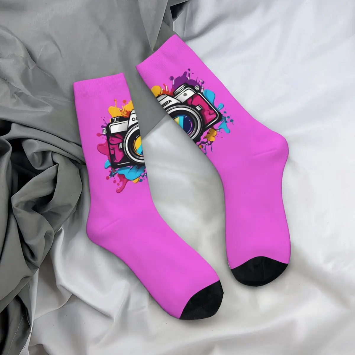 

Носки на все сезоны в стиле поп-граффити с ретро-принтом камеры, модные длинные носки для мужчин и женщин, подарки на День святого Валентина
