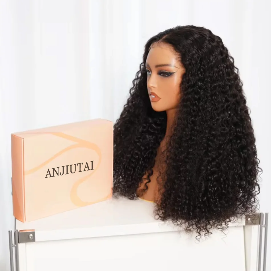 44 Inch Raw Indian Virgin Curly Human Hair Hd Lace Frontal Wig Natural Human Hair Transparent Lace Deep Wave Frontal Wig For Women