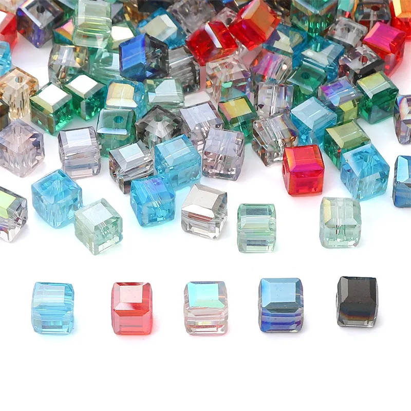 

20pcs Shiny Glossy Cube Shape 8mm Faceted Crystal Glass Loose Beads For Jewelry Making DIY Crafts Bracelet Findings