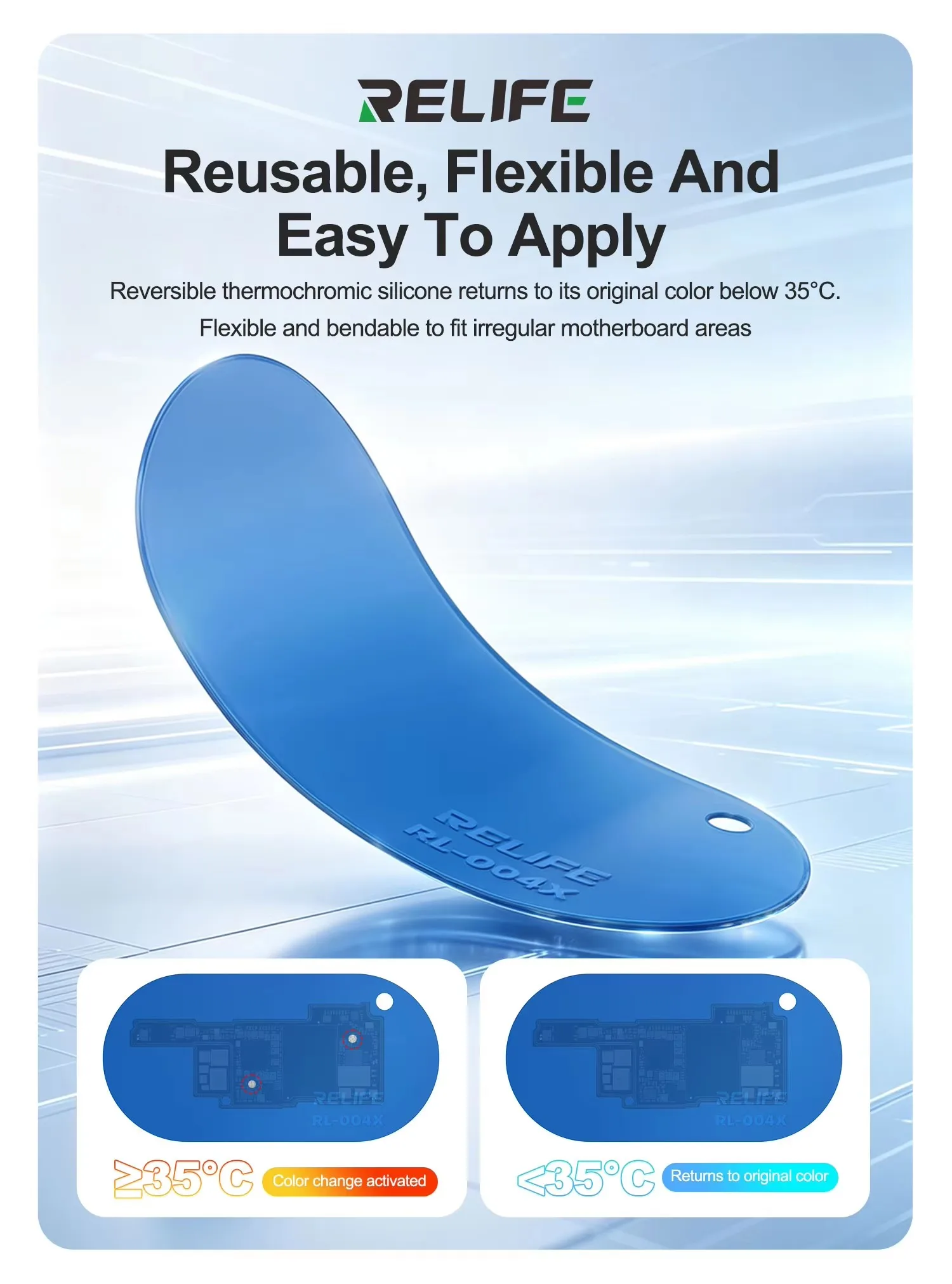 RELIFE RL-004X Mainboard Short Circuit Detection Pad 35°C Temperature Sensitive Sheet for PCB Board Fault Locator Repair Tools