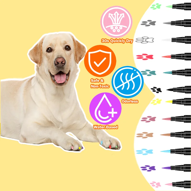 Dog Nail Polish, 12 Colors Dog Nail Polish Pens Quick Dry, Safe Nail Pen  for Dogs Pets,Odorless and Easy to Apply