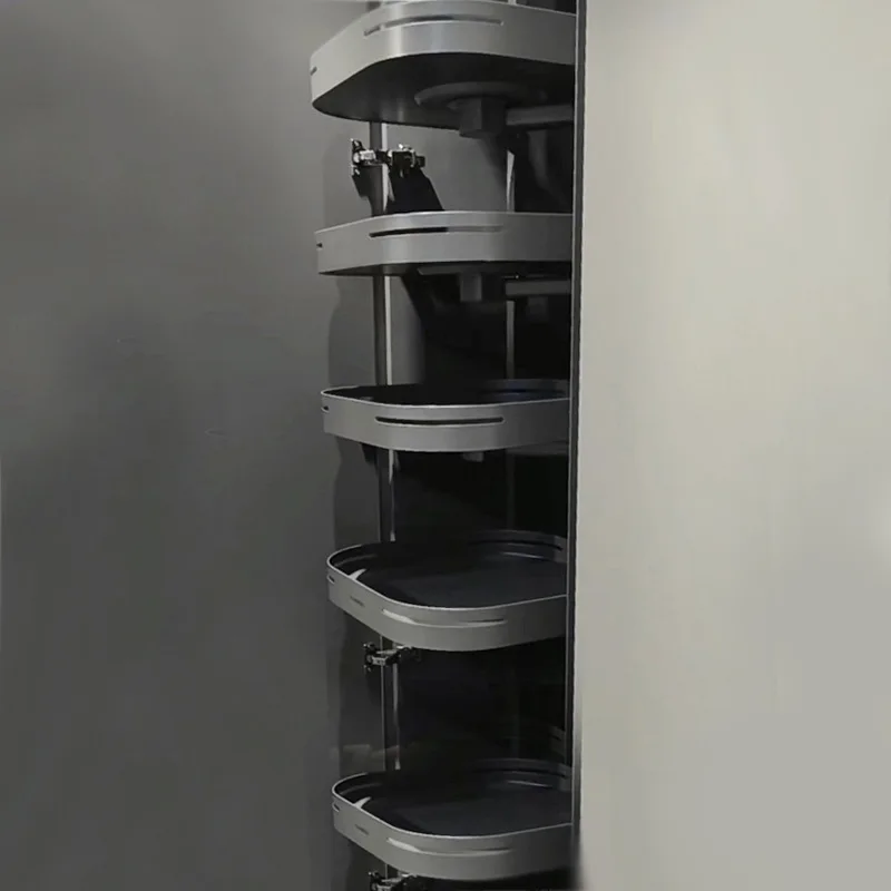 6-Tier Aluminum Tall Cabinet Pull Out Basket, 360° Revolving Storage Organizer for Kitchen Deep Pantry Cabinet