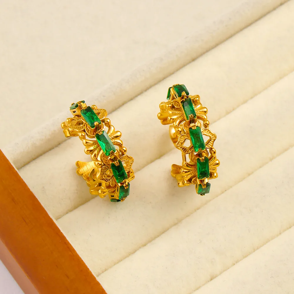 DIY accessories Medieval zircon fashion earrings stainless steel gold emerald daily flat replacement atmospheric stud earrings e