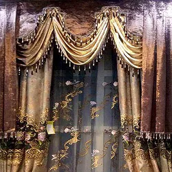 Brown Valance Euro Designer Dinning Window decorate Luxurious Embroidery Velvet elegant Best Quality Living Room kitchen curtain