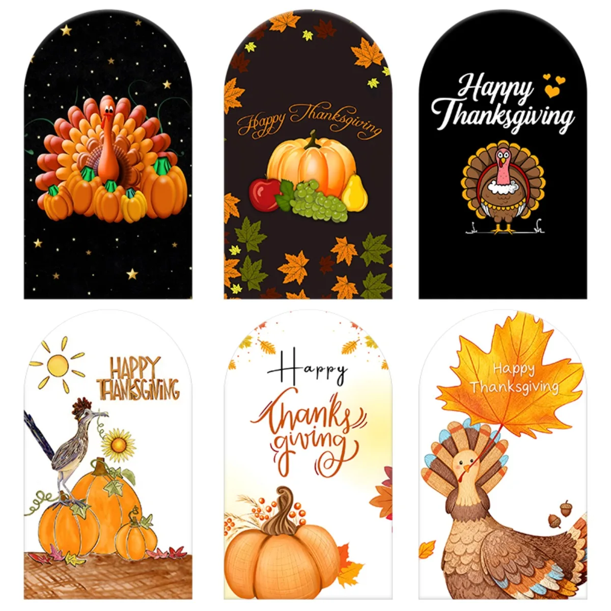 

Arch Backdrop Cover Thanksgiving Photography Backdrop Kitchen Featuring Pumpkins, Turkeys Holiday Parties Photo Booths