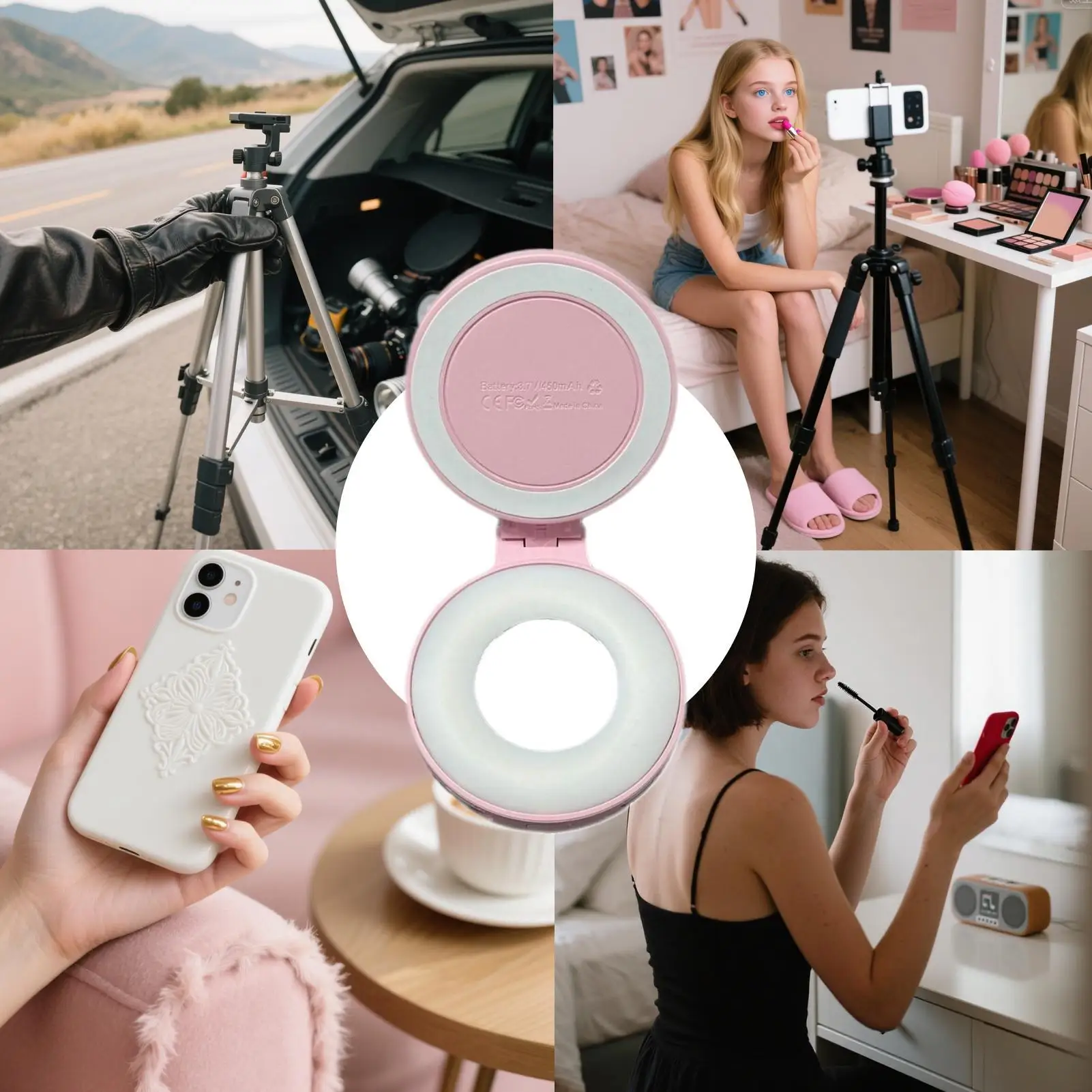Phone Light For Pictures Magnetic Portable Phone Light 360 Degree Adjustable Lamp With Mirror For Makeup Vlog Conference Outdoor