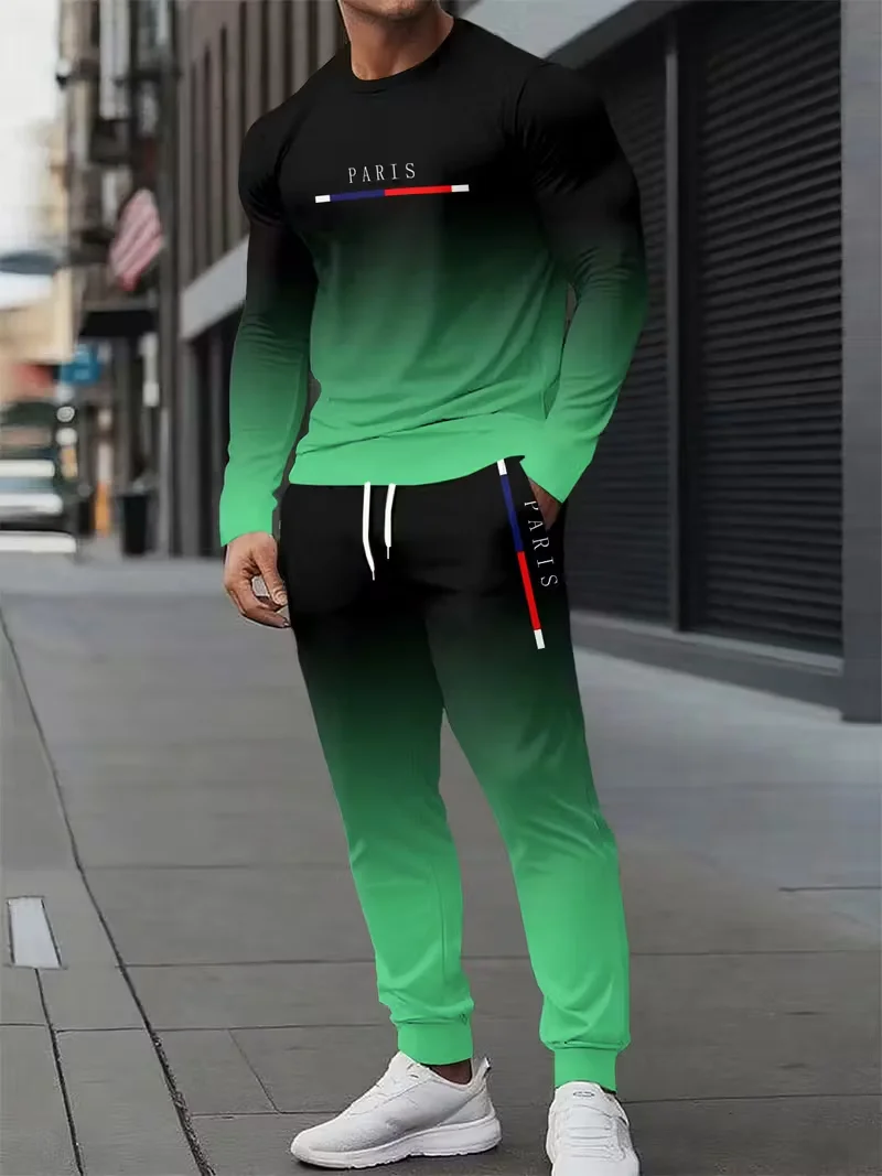 

Autumn and Winter Men's Long Sleeved Set PARIS Letter Print Men Clothing Tracksuit Two-piece Set Quick Drying and Comfortable